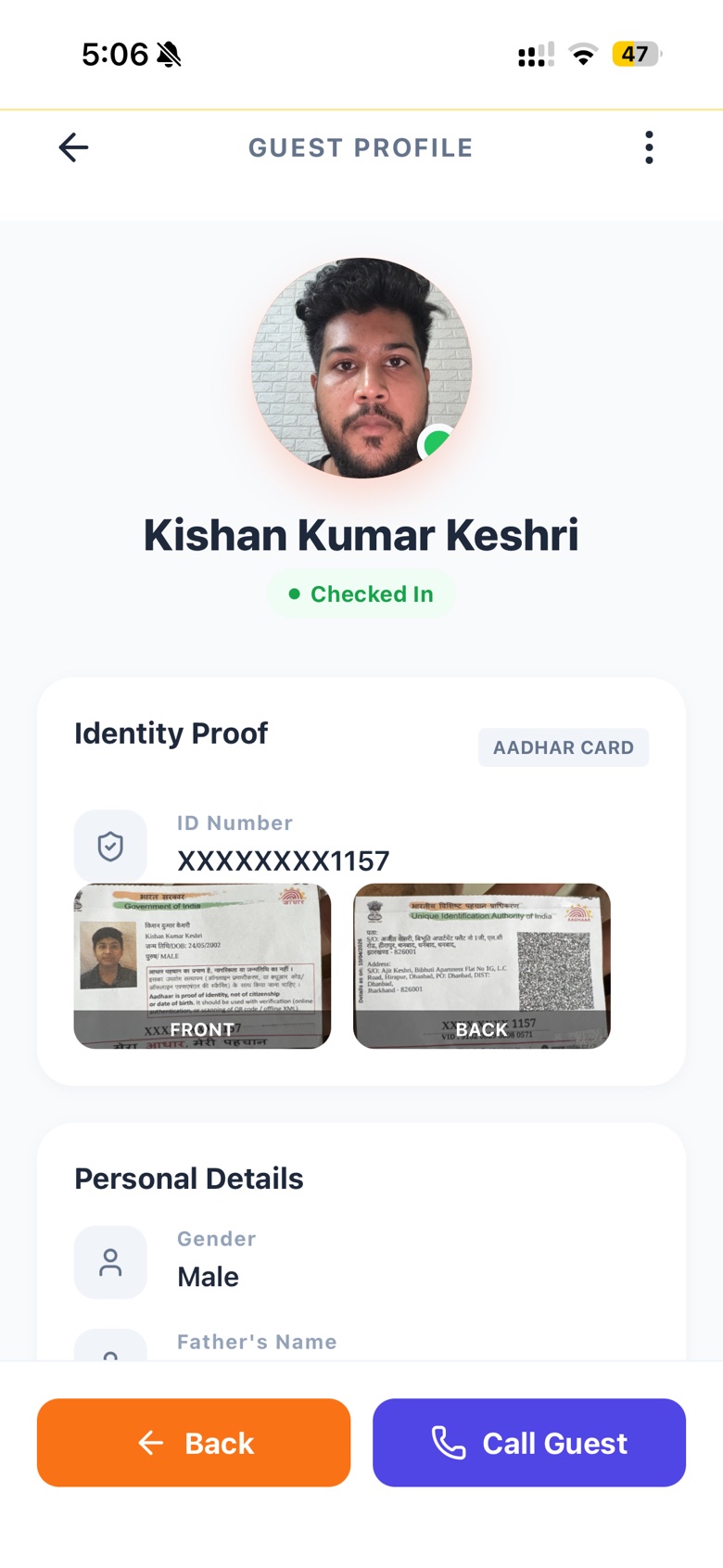 Bedlo guest profile with photo and verified ID proof