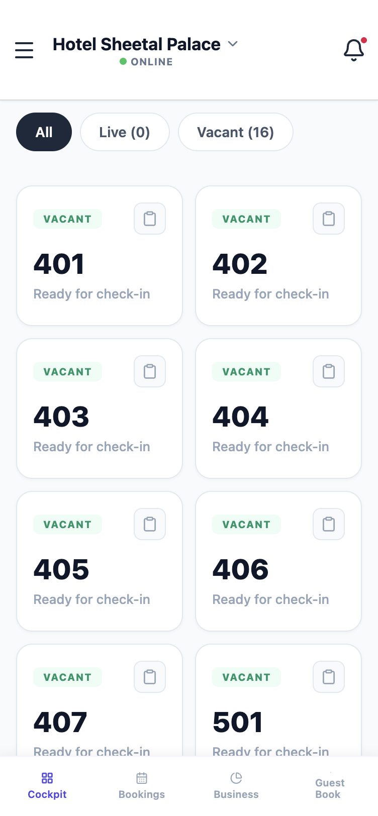 Room Cockpit Dashboard