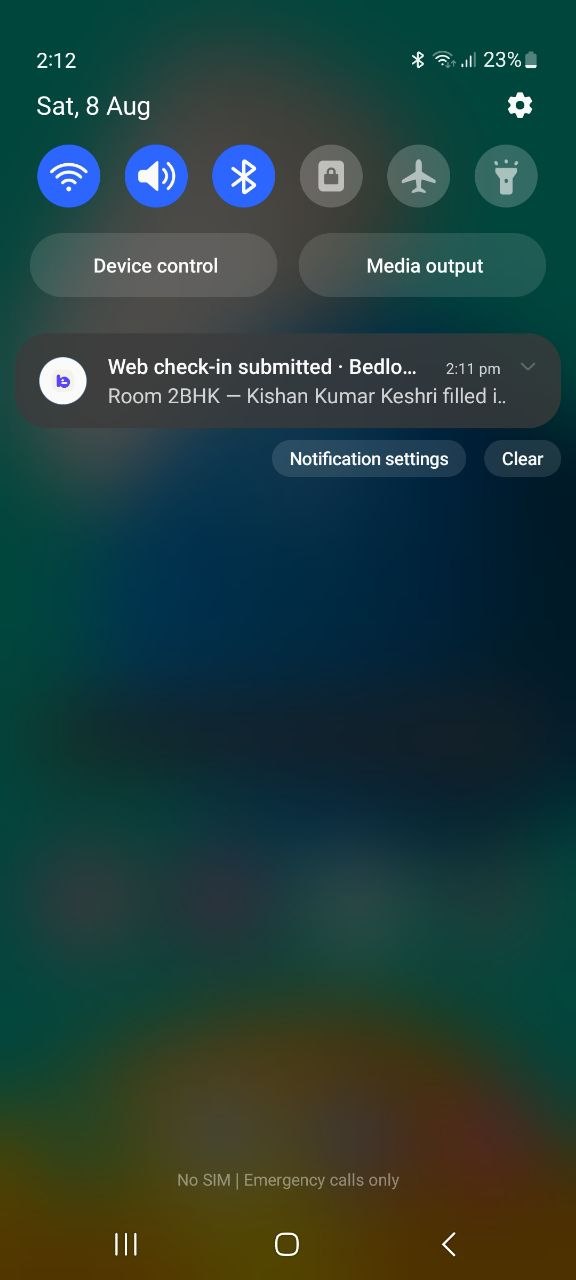 Push notification reading Web check-in submitted