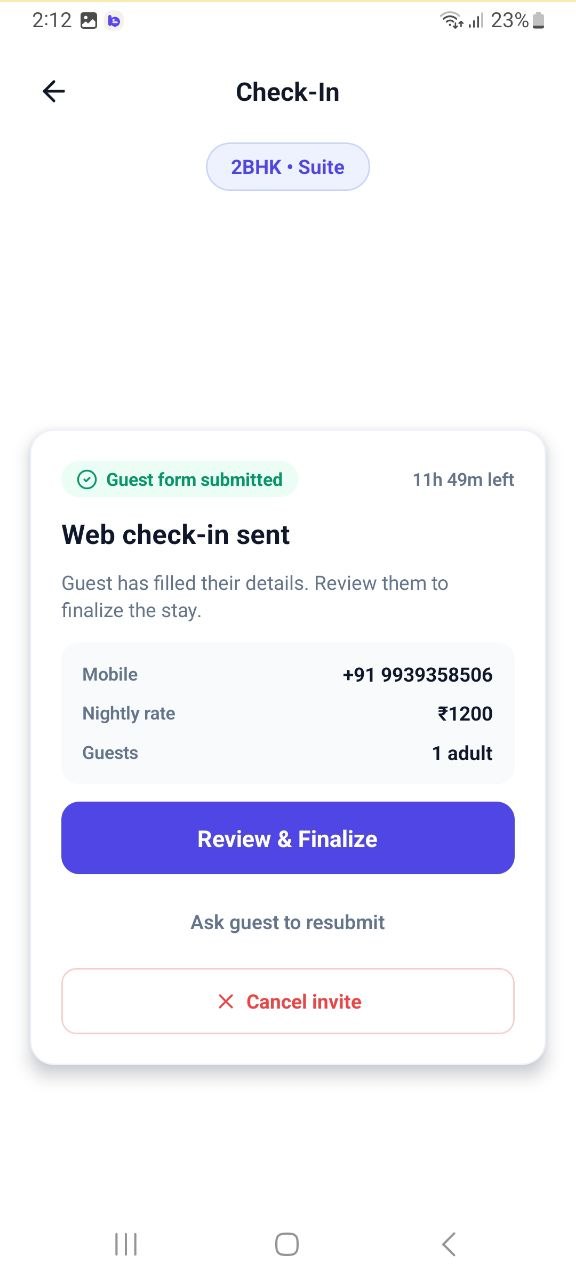 The hotel reviewing a submitted web check-in in the Bedlo app